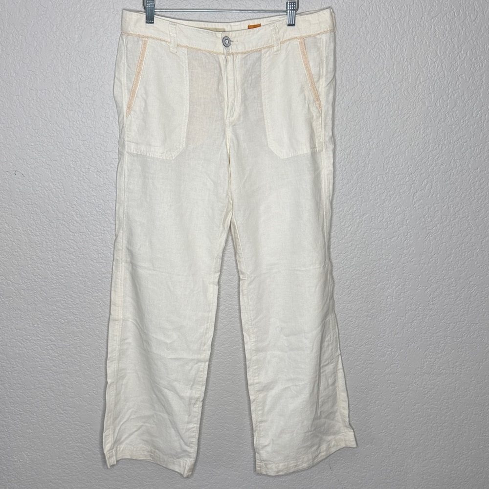 Pilcro and the Letterpress Cream Linen Cotton Blend Pants Size 12 Lace Detail